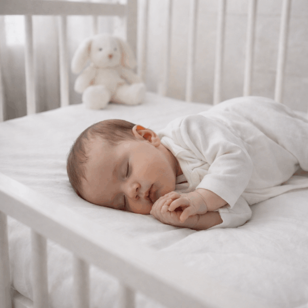 nyugodt baba alvása kiságyban, letisztult baba alvókörnyezet