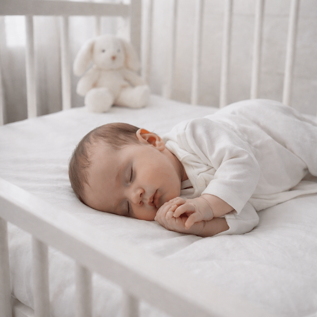 nyugodt baba alvása kiságyban, letisztult baba alvókörnyezet